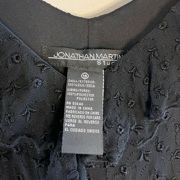 Vintage Jonathan Martin Studio Silk Eyelet Sleeveless Ruffle Flounce Dress Black - Picture 13 of 13